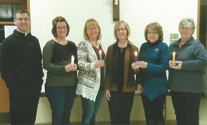 Fr Holdren, pastor; Tami Nicolite, sec.; Michelle Romshek, vice pres.; Elaine Kyander, co-pres.; Cindy Zimmer, pres.; Pat Jahde, Treas.