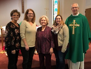 Treasurer: Judy Kohout, President: Kim Menke, Secretary: Shelley Smith, Vice Pres.: Meggan Weber, Father Larry Stoley