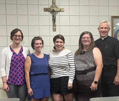 Officers: Paula Egging, Secretary; Katie Kudron, President; Ann Ames, Treasurer; Amy Lambert, Vice President; Fr. Michael Morin, Pastor.