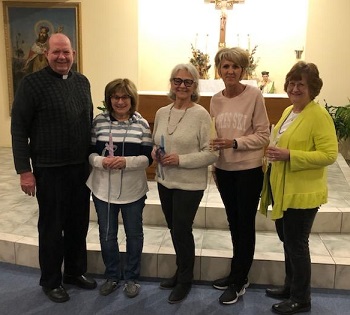 Father Barnhill, Pastor; Lou Hajek, President; Sharon Brozovsky, Vice President; Brenda Watson, Treasurer and Judy Vrbka, Secretary